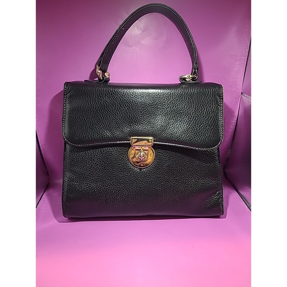 Vintage Francesco Biasa Black Leather Turnlock Handbag Italy - Picture 1 of 16